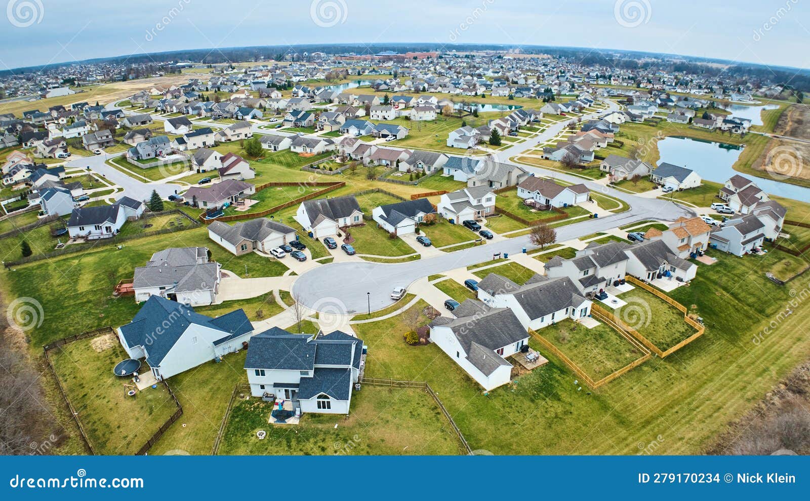 drone aerial view suburban neighborhood houses