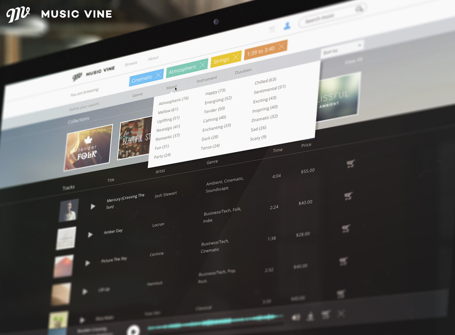 music licensing platform open on laptop screen