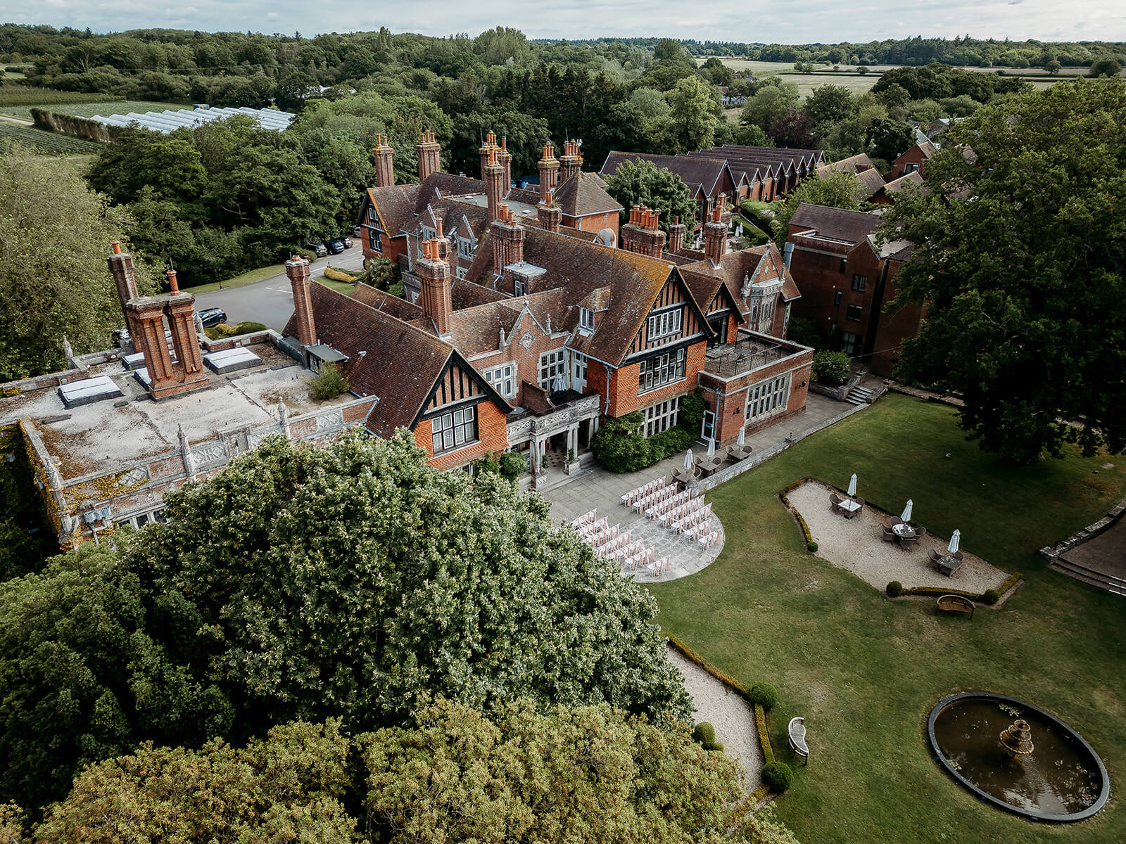 aerial drone view of coastal wedding venue