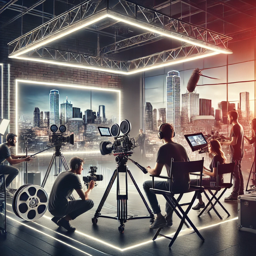 product videographer filming a watch on a turntable in a studio with softbox lighting