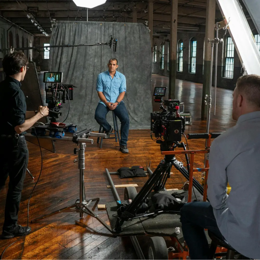 team filming presenter for corporate explainer video