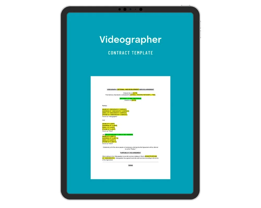 videographer reviewing contract on tablet