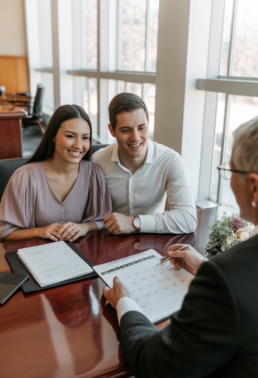 wedding videographer reviewing booking calendar at desk