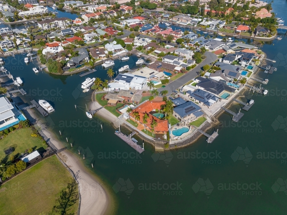 aerial view waterfront property with private dock