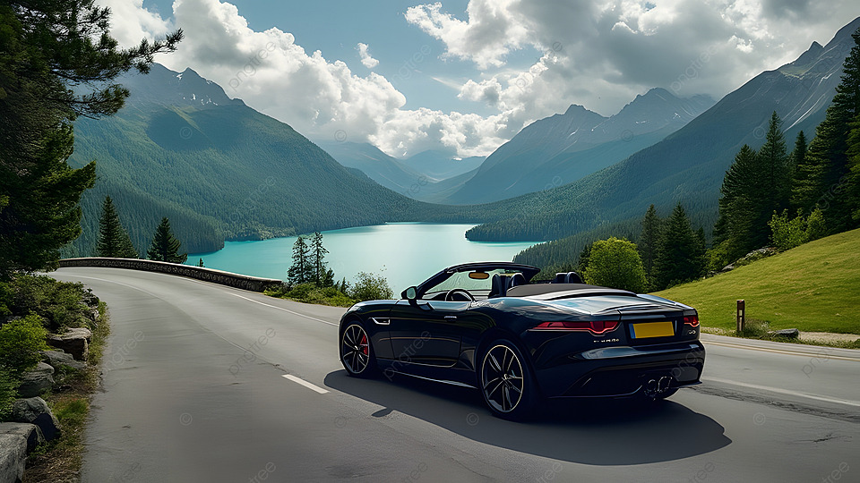 cinematic sports car on winding mountain road