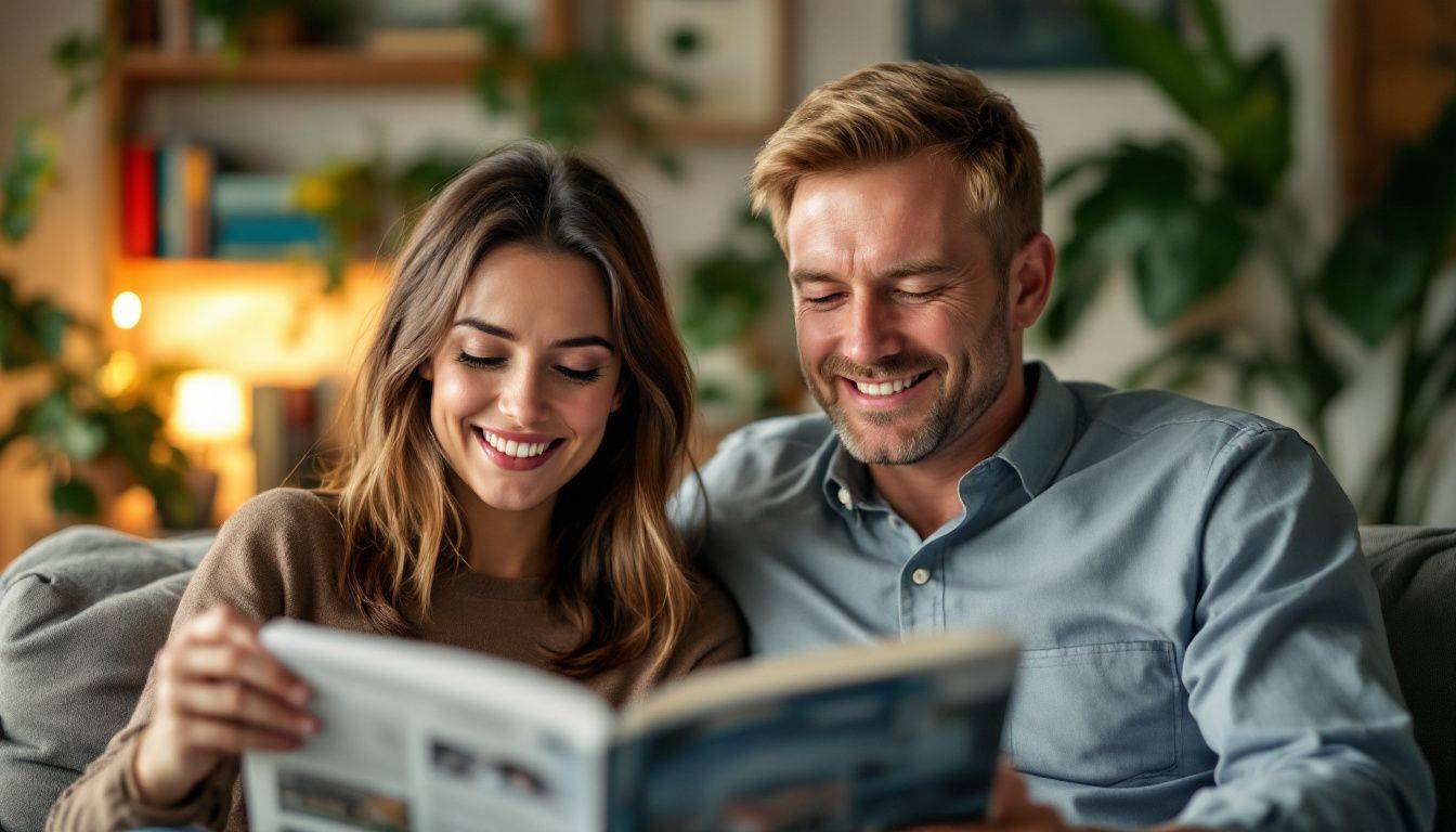 couple reviewing videographer portfolio on tablet
