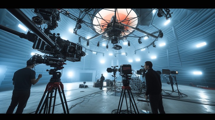 film crew shooting product demo in studio