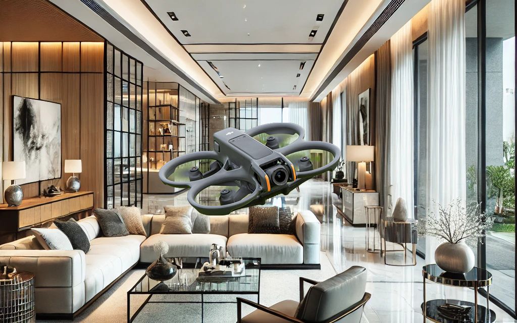 fpv drone flying through modern luxury home interior