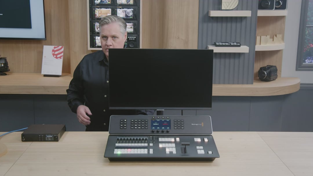 technical director switching feeds on Blackmagic ATEM switcher