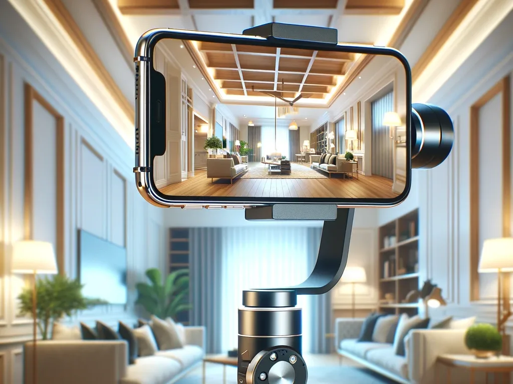 videographer filming vacation rental living room with gimbal
