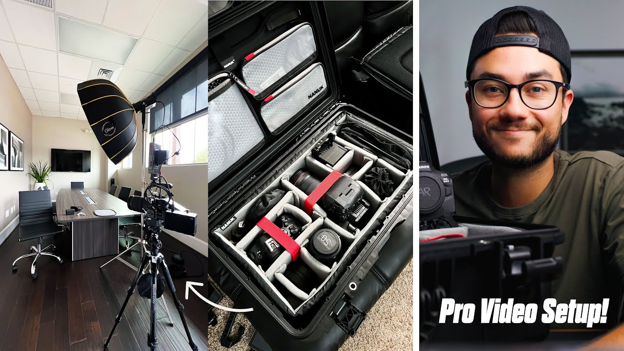 videographer loading camera gear into car trunk