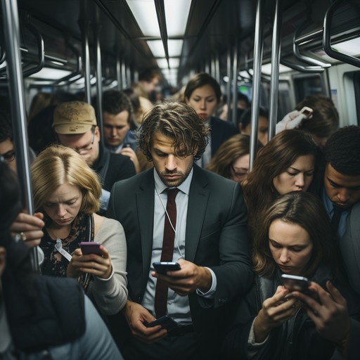 commuter watching captioned video on smartphone