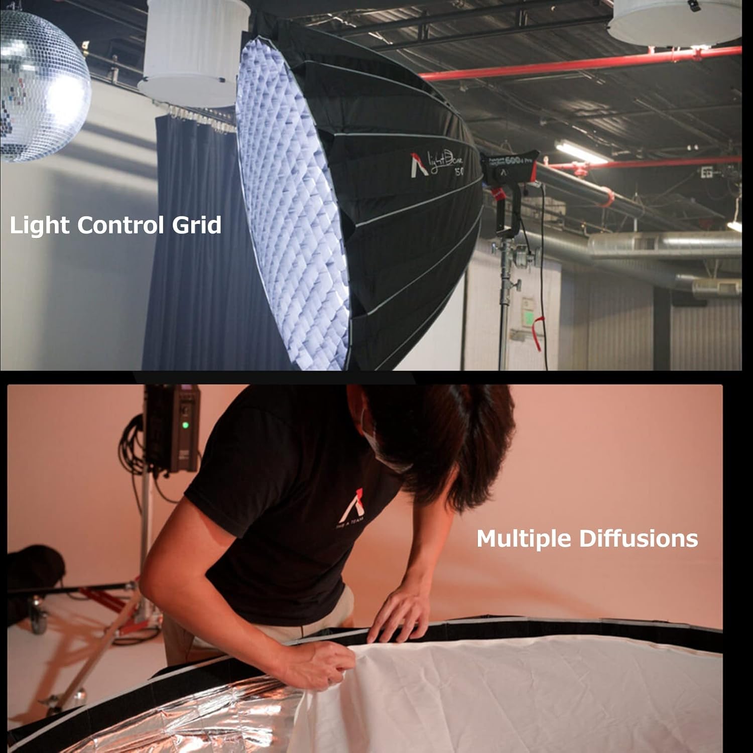 gaffer rigging Aputure light through diffusion frame