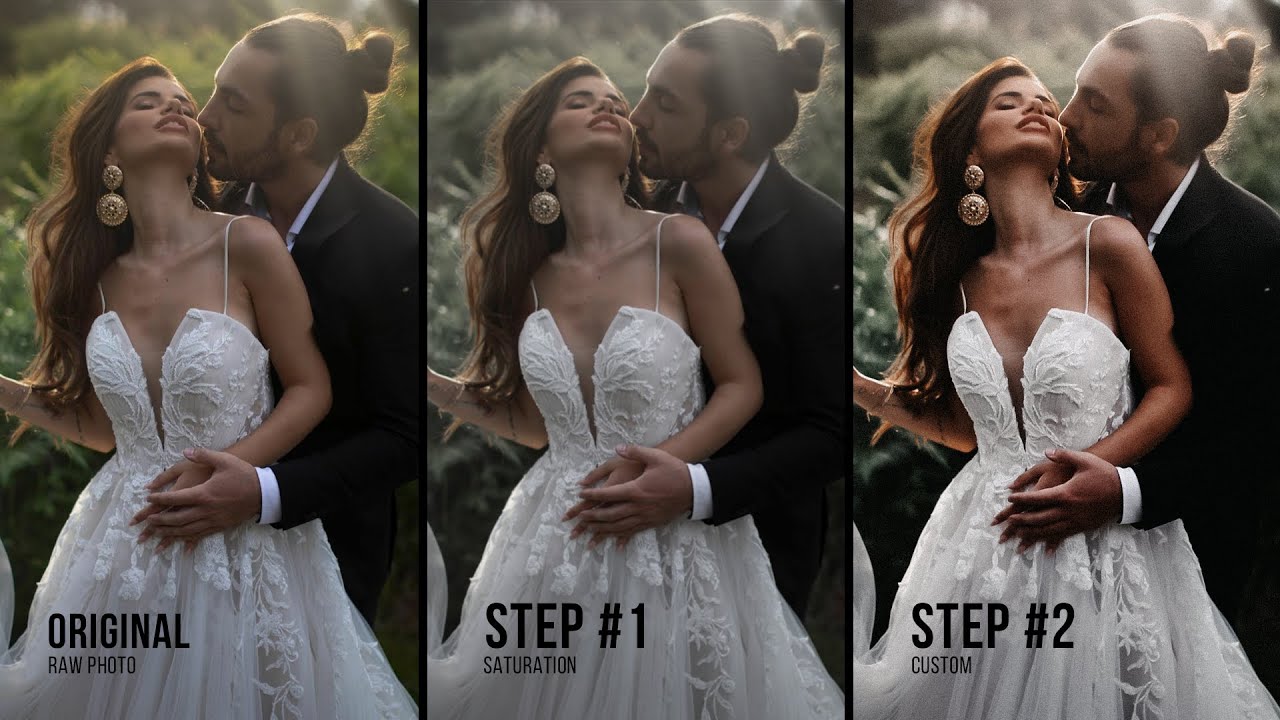warm cinematic wedding film color grade on screen